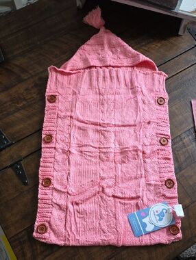 Pink Knitted Baby Hooded Wrap with Button Closures